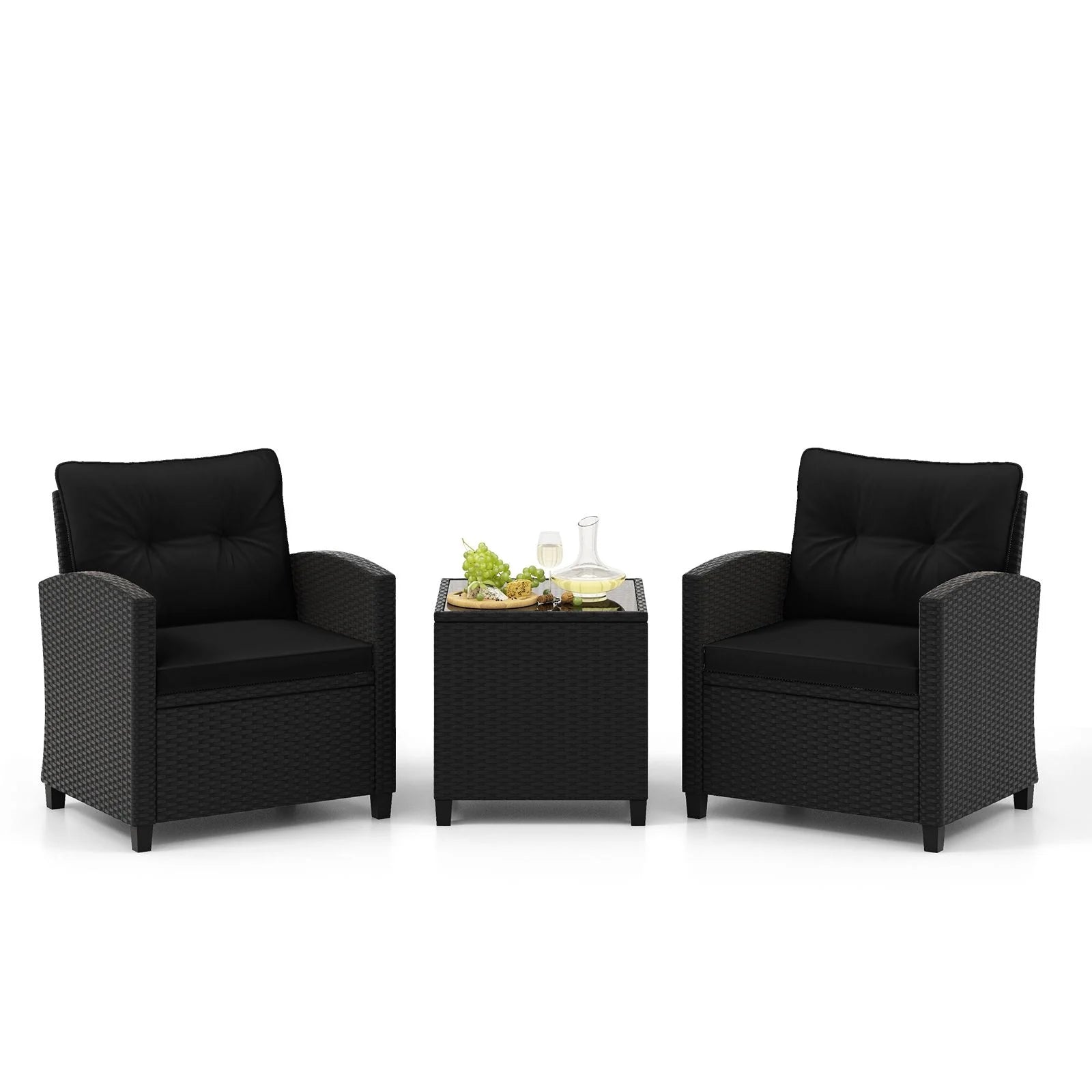 3 Piece Patio Furniture Set Rattan Conversation Set with Seat and Back Cushions