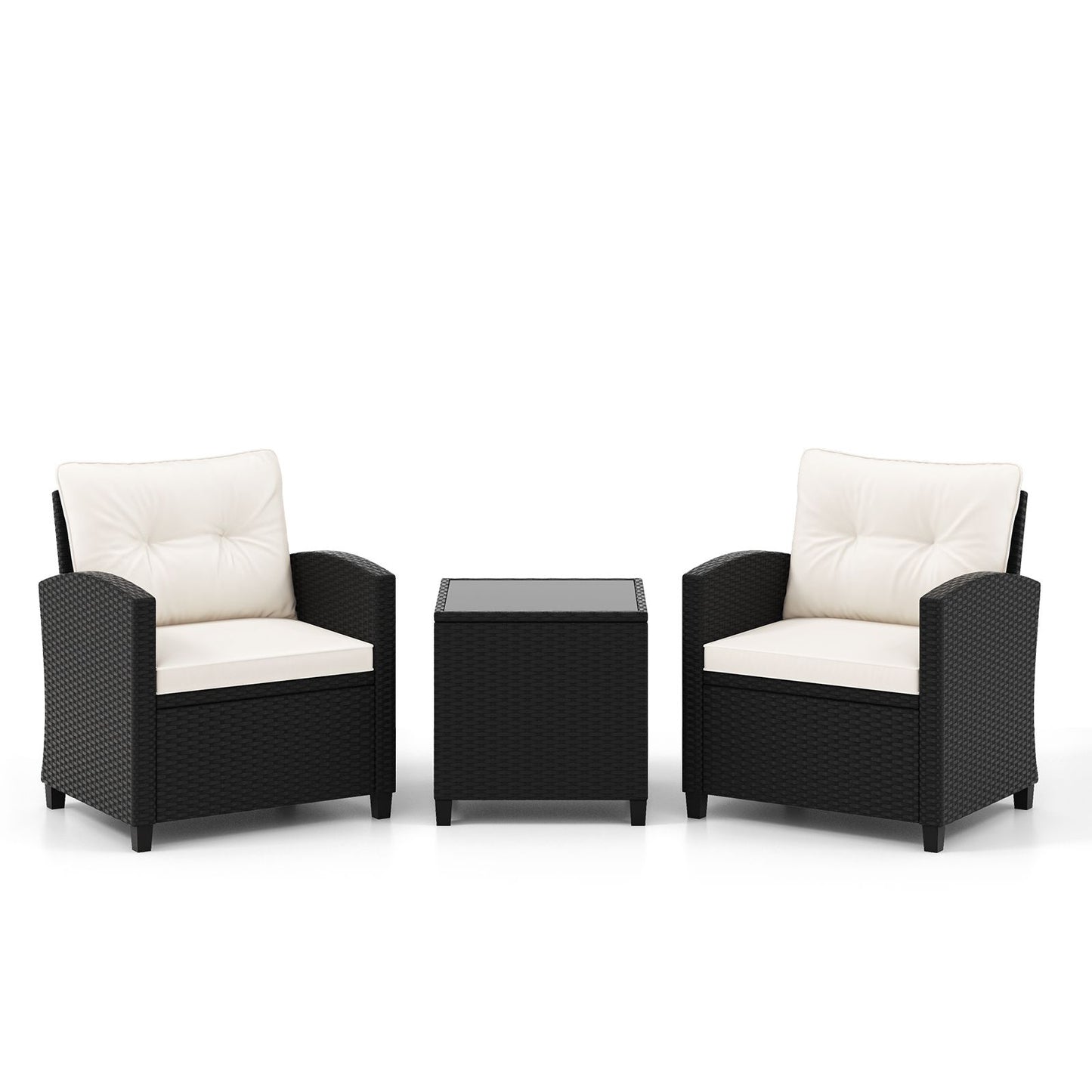 3 Piece Patio Furniture Set Rattan Conversation Set with Seat and Back Cushions