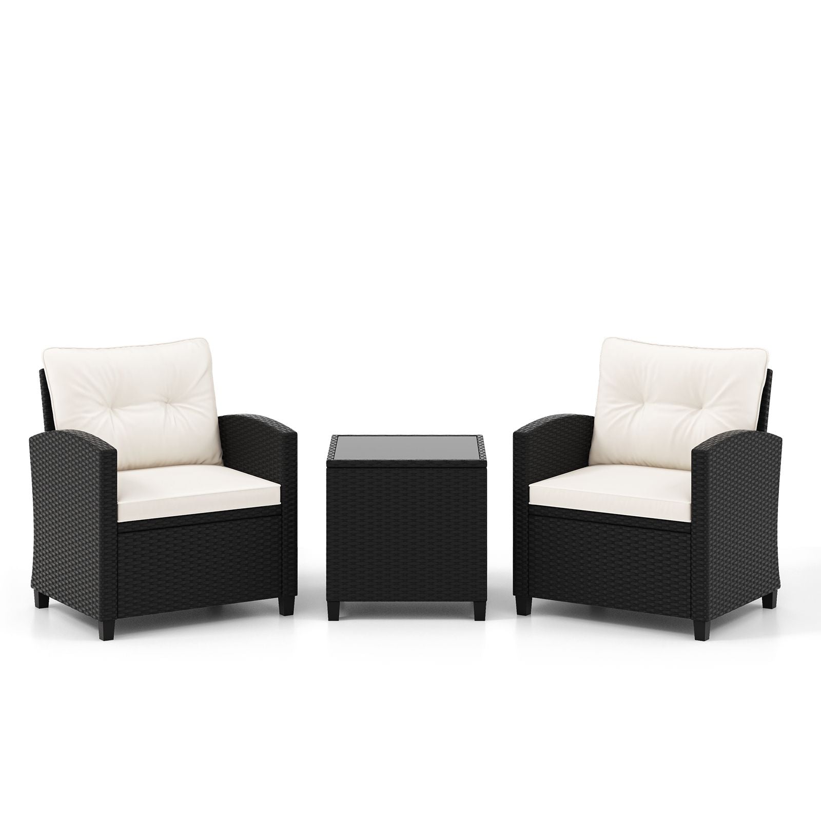 3 Piece Patio Furniture Set Rattan Conversation Set with Seat and Back Cushions