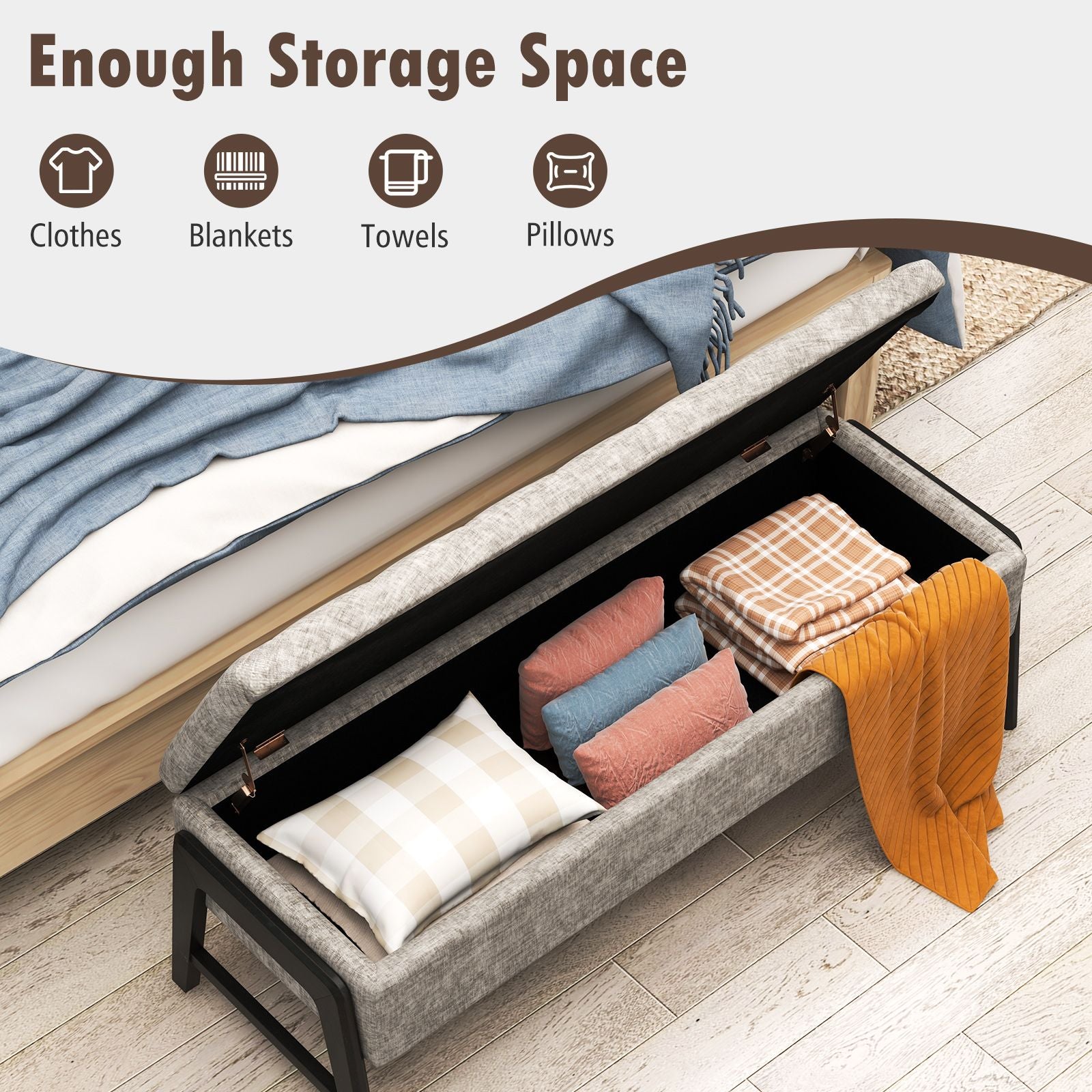 Modern Chenille Storage Bench Upholstered Tufted Ottoman Bench