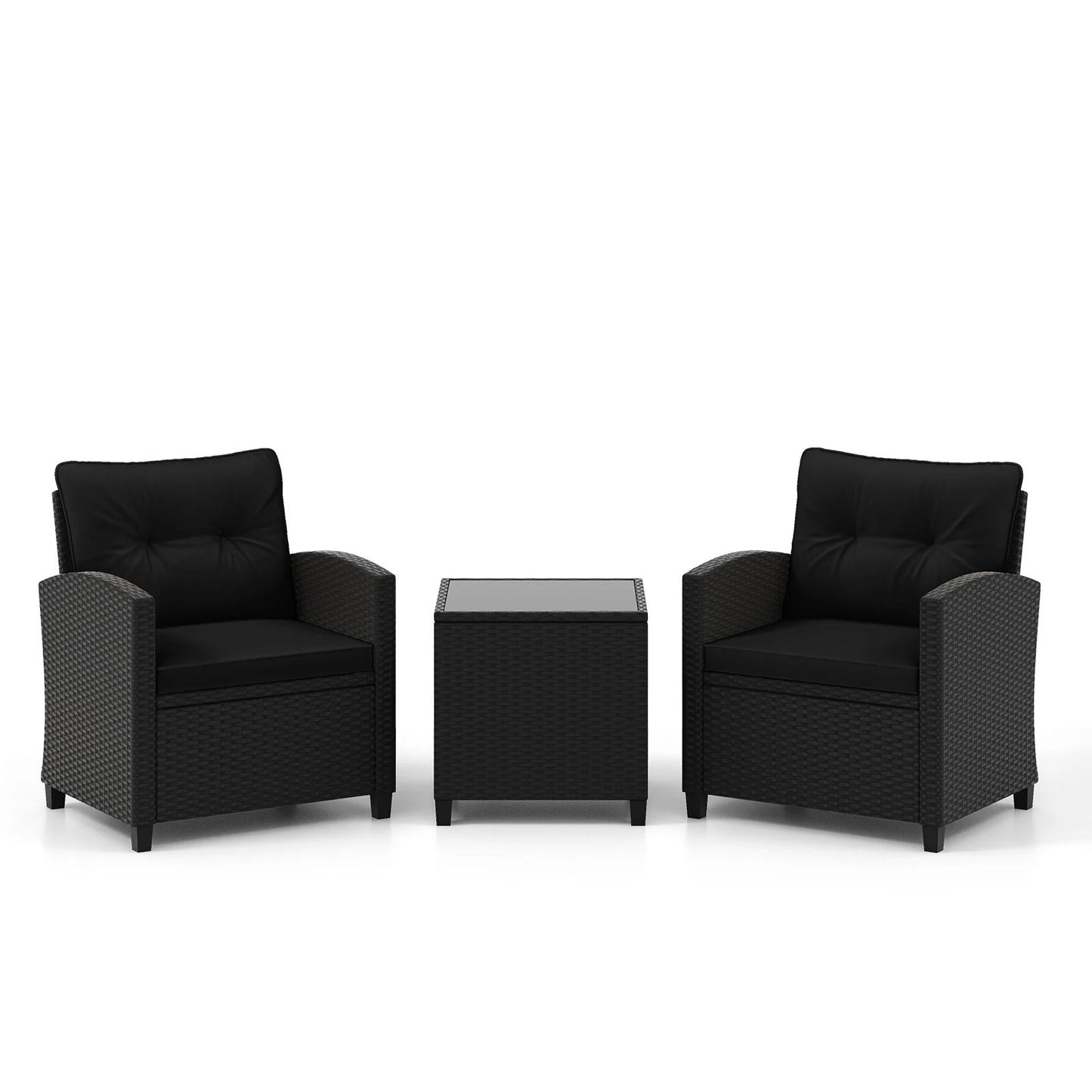 3 Piece Patio Furniture Set Rattan Conversation Set with Seat and Back Cushions