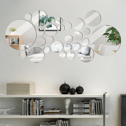 32Pcs Tiles Wall Stickers Circle Mirror Decals Self-Adhesive Bedroom Home Decors