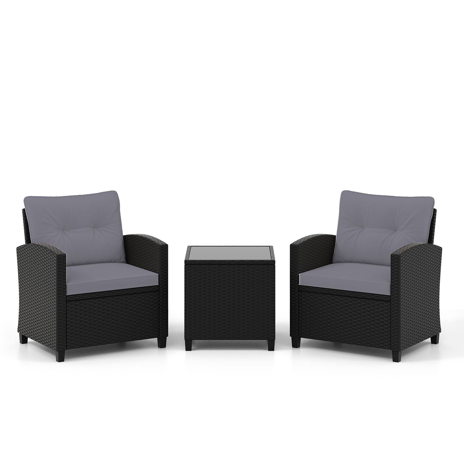 3 Piece Patio Furniture Set Rattan Conversation Set with Seat and Back Cushions