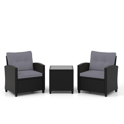 3 Piece Patio Furniture Set Rattan Conversation Set with Seat and Back Cushions