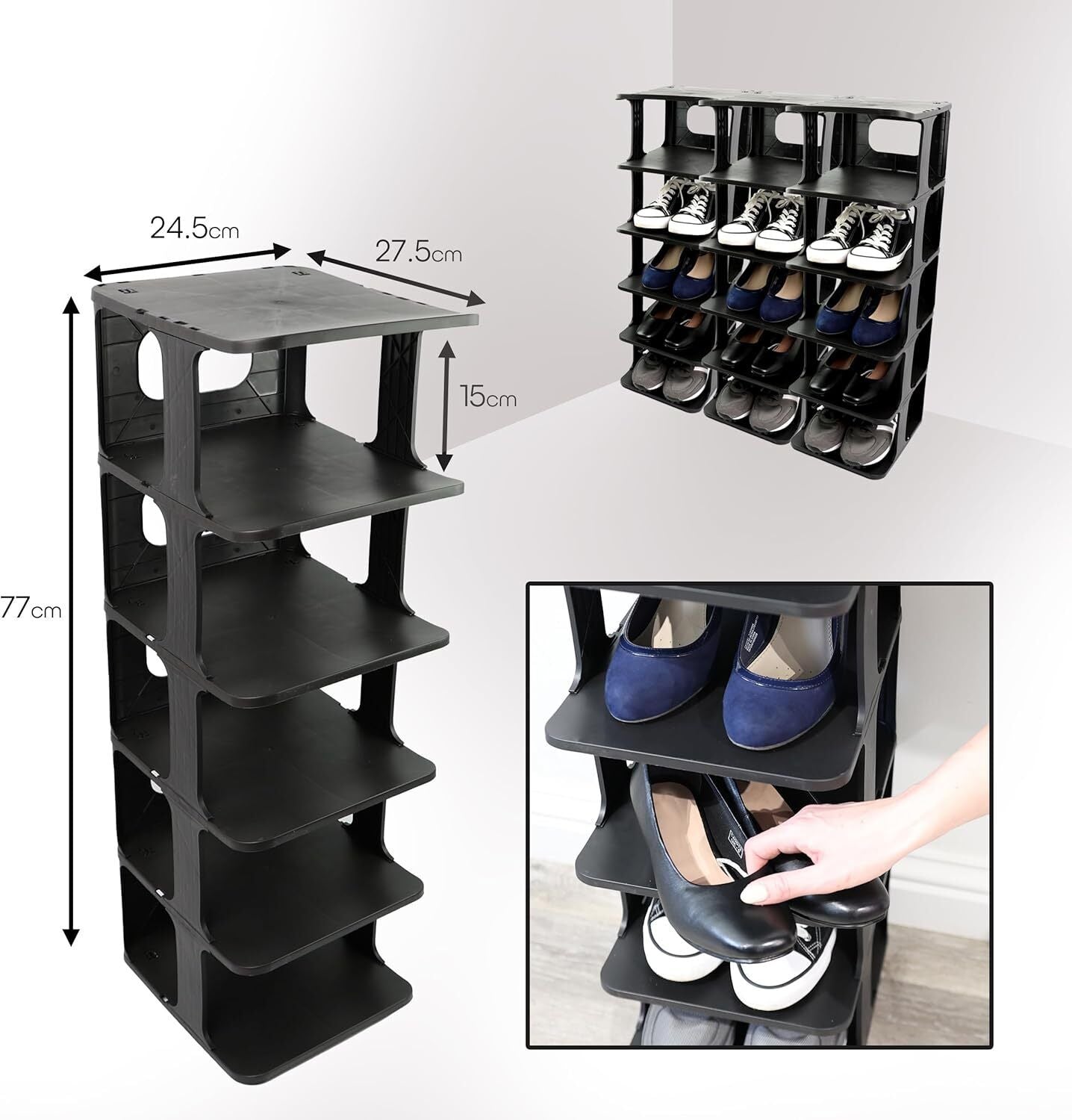 5 Tier Vertical Shoe Holder Stand Rack Available in Black and White Color