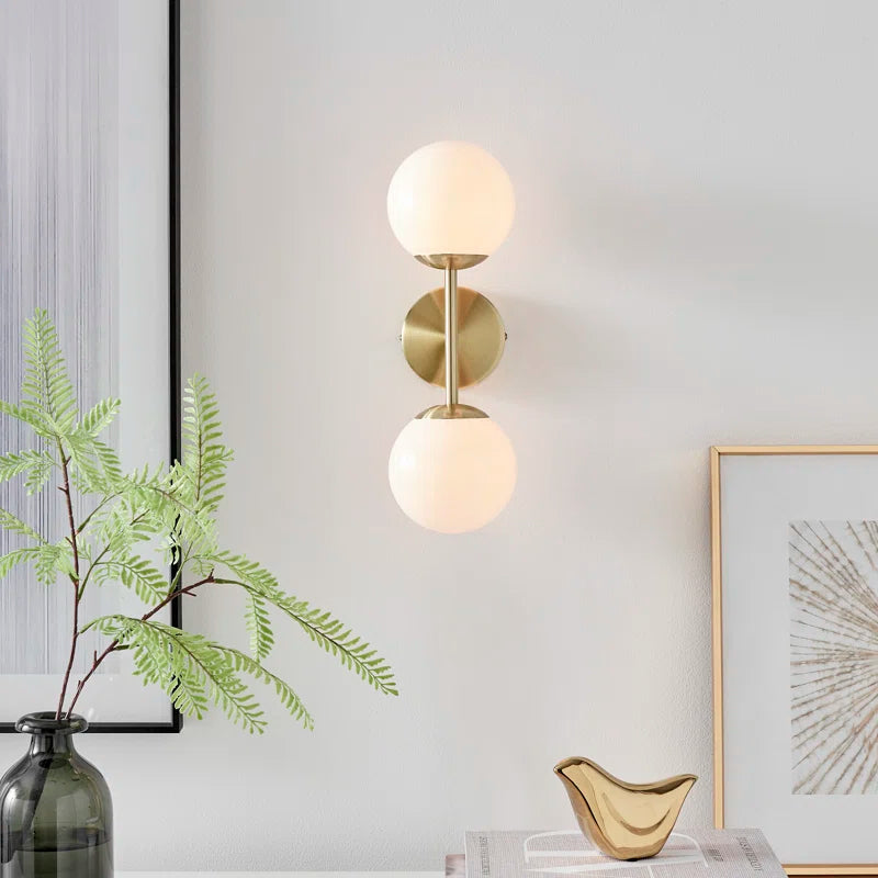 Anjelyna Brass and Frosted Glass Wall Light - Classy Two Light Sconce, Chic Modern Design