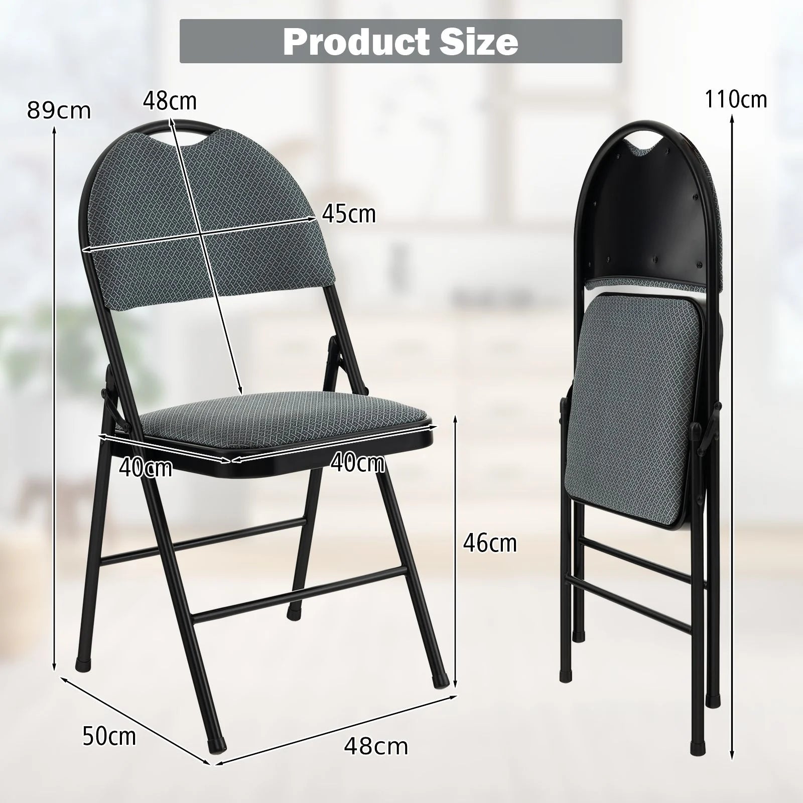 4 Pieces Folding Fabric Dining Chairs with Cushioned Seat and Back