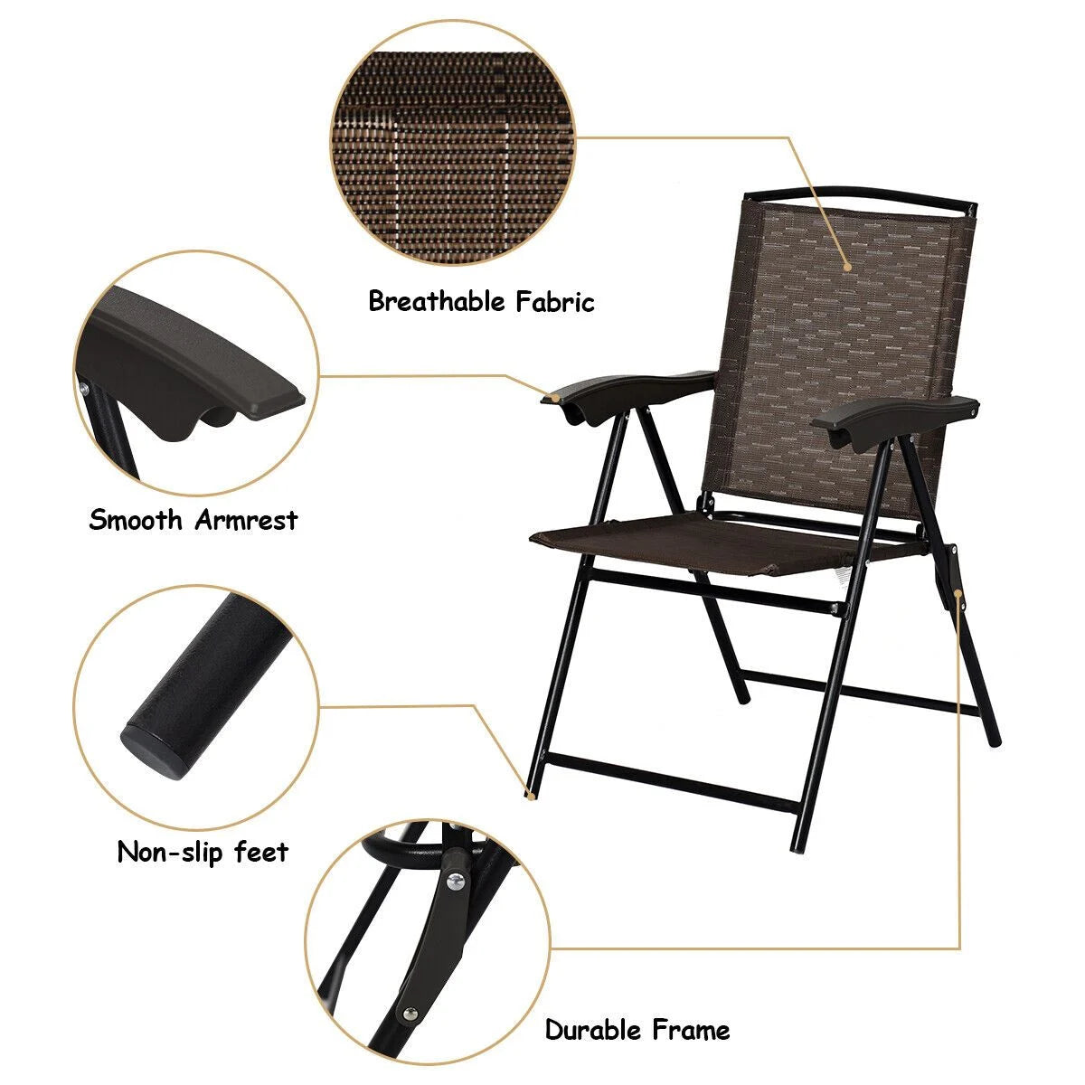 Set of 4 Patio Folding Chairs Portable Garden Armchairs Adjustable