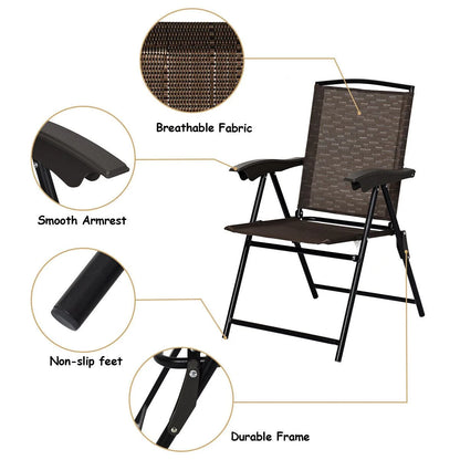 Set of 4 Patio Folding Chairs Portable Garden Armchairs Adjustable