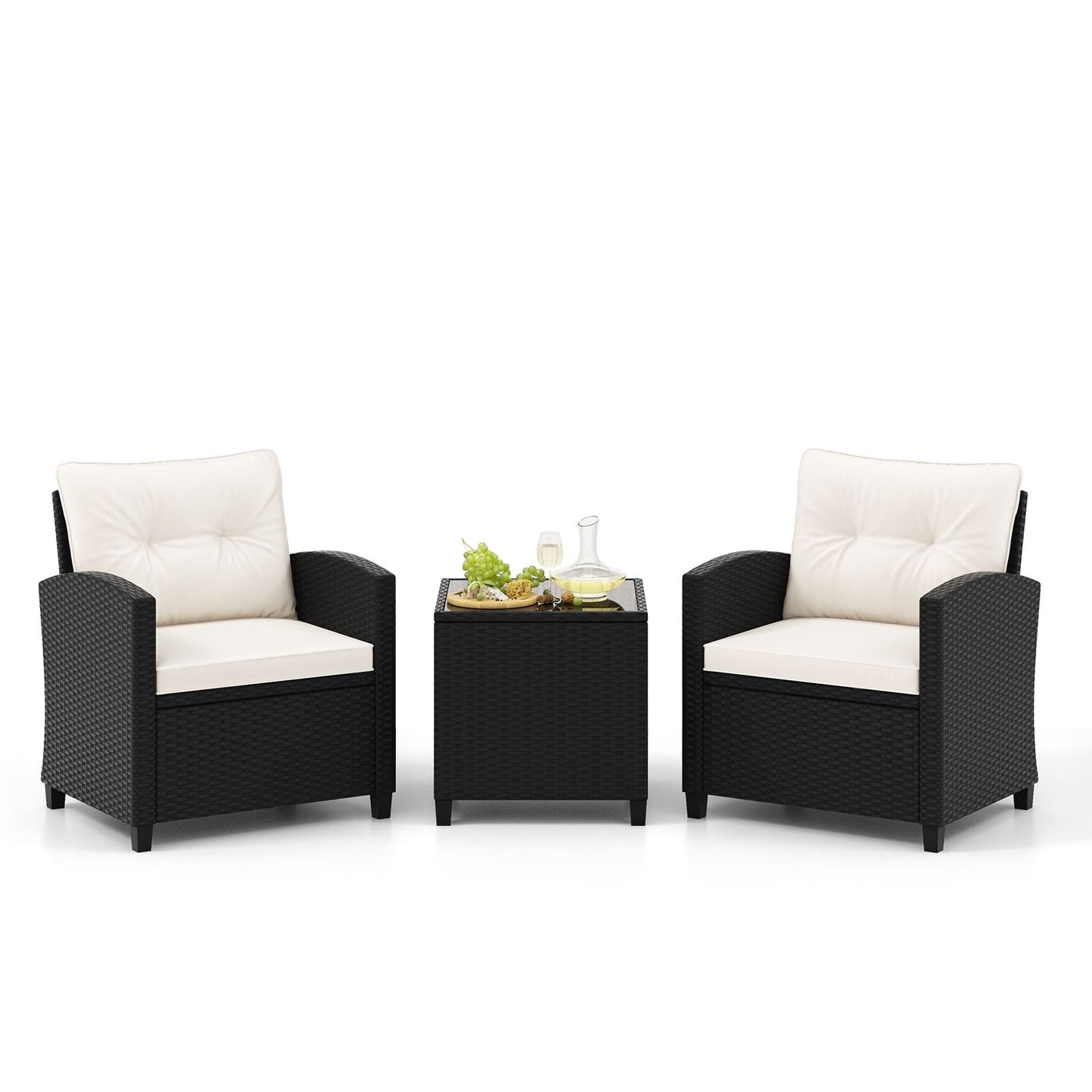 3 Piece Patio Furniture Set Rattan Conversation Set with Seat and Back Cushions
