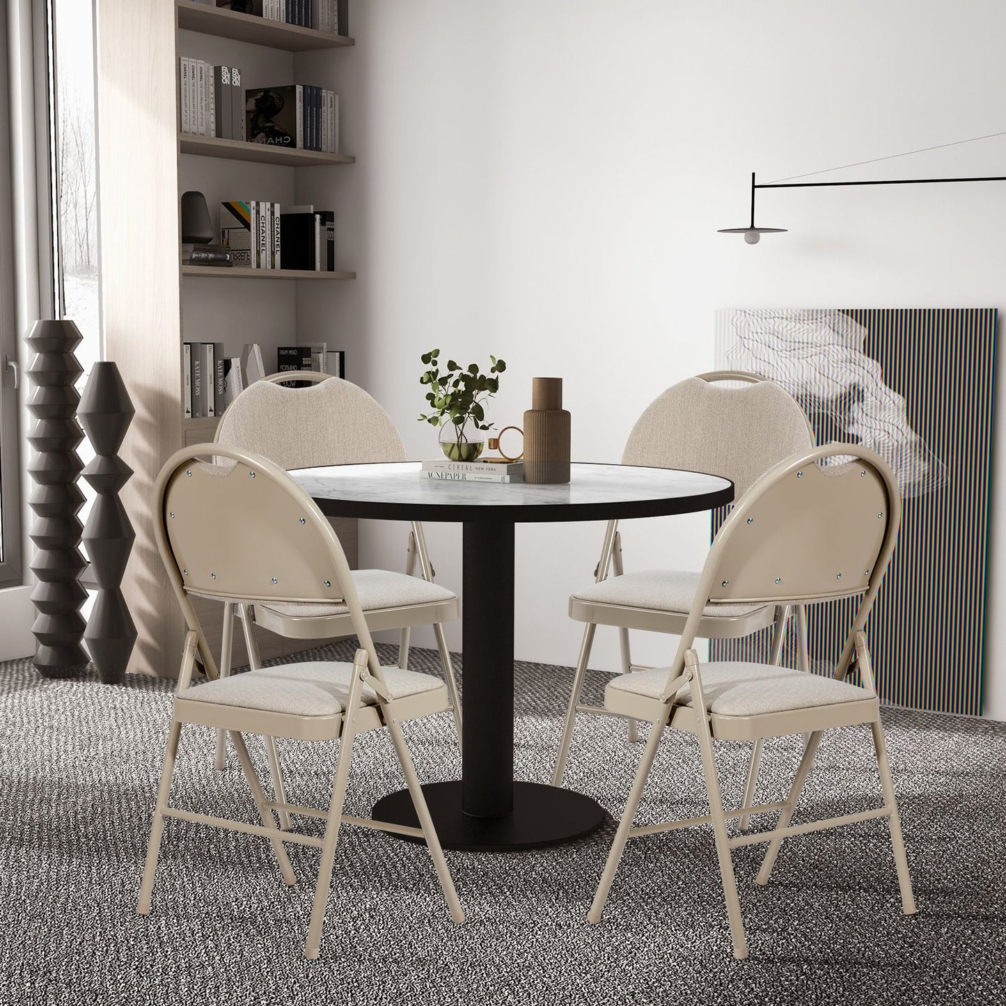 4 Pieces Folding Fabric Dining Chairs with Cushioned Seat and Back