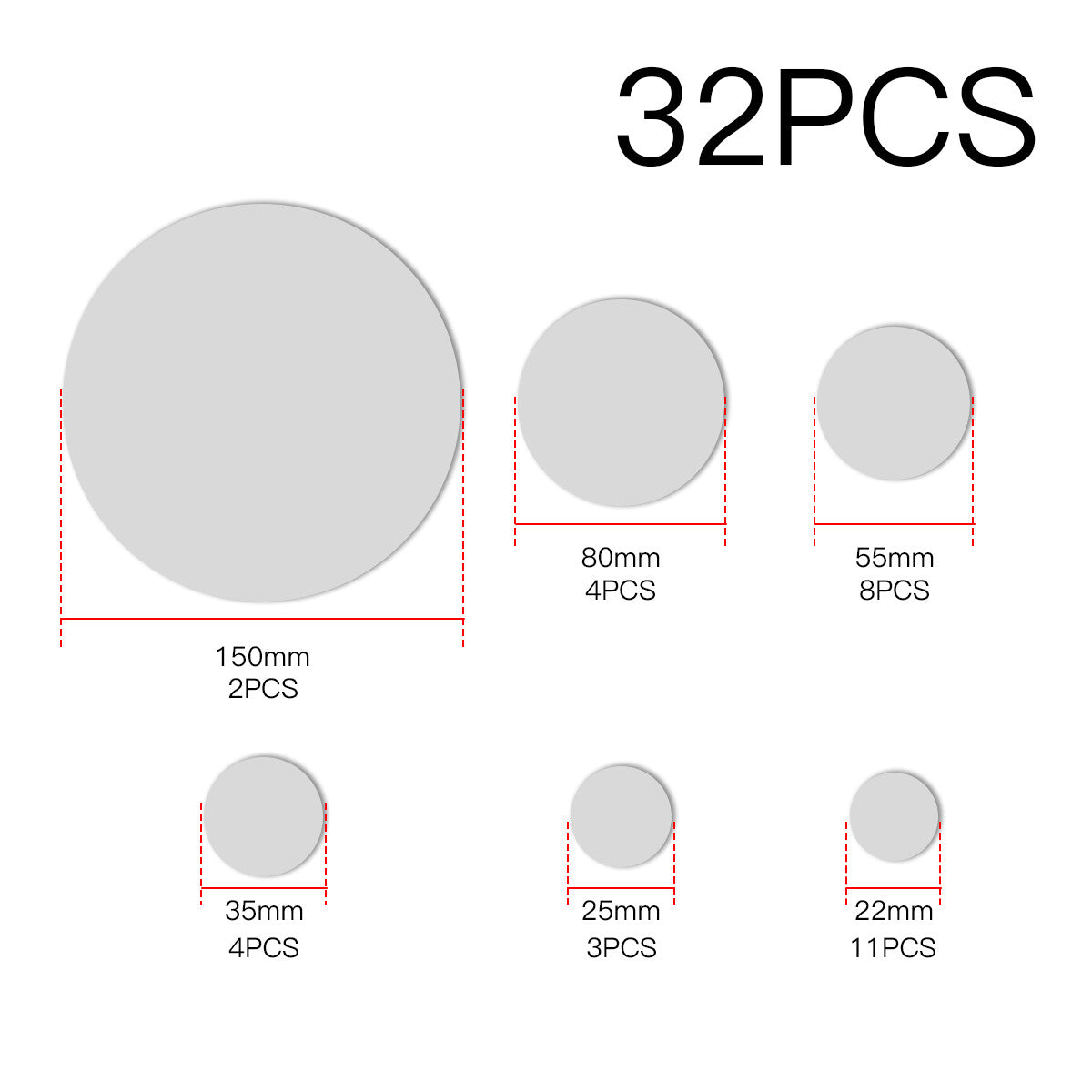 32Pcs Tiles Wall Stickers Circle Mirror Decals Self-Adhesive Bedroom Home Decors