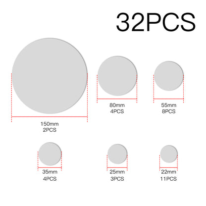 32Pcs Tiles Wall Stickers Circle Mirror Decals Self-Adhesive Bedroom Home Decors